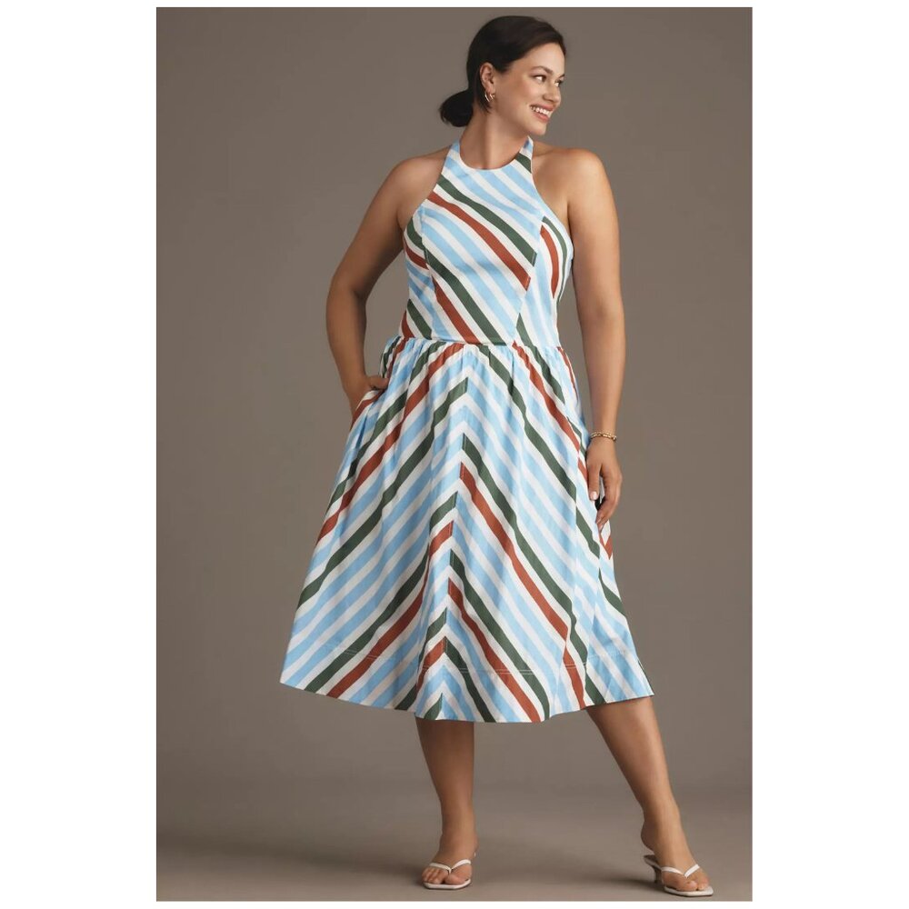 ANTHROPOLOGIE | Maeve | Cotton Halter Midi Chevron Multi Stripe Sundress | NWT - Picture 3 of 7